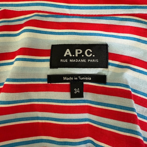 APC Women's Red, White and Light Blue Button-Down - Picture 4 of 5